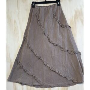 PULP 100% Linen Brown Tan Elastic Waist Ruffle Skirt Size Medium Lagenlook